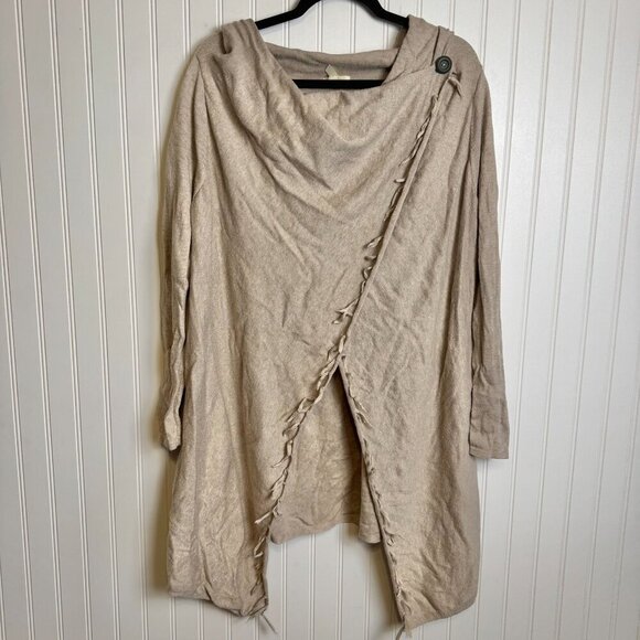 Matilda Jane Come On Over Fringe Wrap Drape Sweater Size Medium Beige M8 - Picture 5 of 11